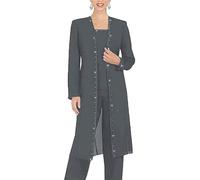 Leader of the Beauty 3 Piece Chiffon Beaded Pant Suits Mother of The Bride Pant Suits with Long Jacket for Women Formal 20 Black