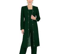 Leader of the Beauty 3 Piece Chiffon Beaded Pant Suits Mother of The Bride Pant Suits with Long Jacket for Women Formal 18 Emerald