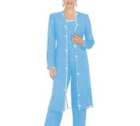 Leader of the Beauty 3 Piece Chiffon Beaded Pant Suits Mother of The Bride Pant Suits with Long Jacket for Women Formal 20 Black