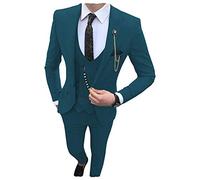 Leader of the Beauty 3 Pieces Fashion Men's Suits One Button Prom Suits Slim Fit Party Tuxedos Notch Lapel Groom Wedding Suits 40 chest/34waist Teal Blue
