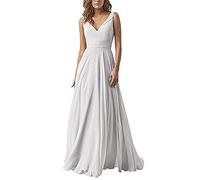 Leader of the Beauty Chiffon A Line Double V Neck Bridesmaid Dress Long Wedding Evening Dress