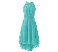 Leader of the Beauty Halter Women's Hi Lo Prom Homecoming Dress Short Bridesmaid Dresses Chiffon-Turquoise-UK 18