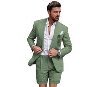 Leader of The Beauty Linen Suits for Men 2 Pieces Slim Fit Tuxedos Blazer Short Pants for Summer Wedding Casual Wear Sage Green