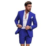 Leader of The Beauty Linen Suits for Men 2 Pieces Slim Fit Tuxedos Blazer Short Pants for Summer Wedding Casual Wear Royal Blue