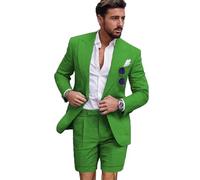 Leader of The Beauty Linen Suits for Men 2 Pieces Slim Fit Tuxedos Blazer Short Pants for Summer Wedding Casual Wear Green