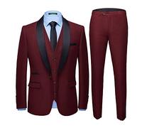 Leader of the Beauty Men's 3 Pieces Business Suit Shawl Lapel Prom Suit One Button Wedding Suits for Men Groom Tuxedos 52 chest/46waist Burgundy
