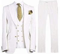 Leader of the Beauty Men's 3 Pieces Peak Lapel Business Suit Slim Fit Wedding Suits for Men Groom Tuxedos 46 chest/40waist White