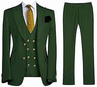 Leader of the Beauty Men's 3 Pieces Peak Lapel Business Suit Slim Fit Wedding Suits for Men Groom Tuxedos 42chest/36waist Green