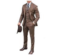 Leader of the Beauty Men's 3 Pieces Peak Lapel Prom Suit One Button Slim fit Groom Wedding Suit 42chest/36waist Brown
