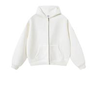 Leader of the Beauty Mens Double Zipper Hoodie Oversized Heavyweight Fleece Cotton Cardigan Hooded Vintage Sweatshirt White