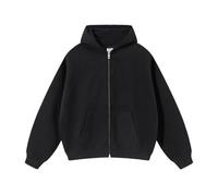 Leader of the Beauty Mens Double Zipper Hoodie Oversized Heavyweight Fleece Cotton Cardigan Hooded Vintage Sweatshirt Black