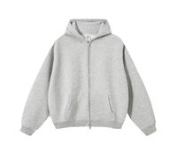 Leader of the Beauty Mens Double Zipper Hoodie Oversized Heavyweight Fleece Cotton Cardigan Hooded Vintage Sweatshirt Light Grey
