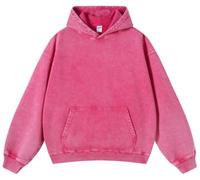 Leader of the Beauty Mens Oversized Hoodies Acid Wash Pull Up Hot Pink Hoodies Heavy Cotton Hoodies Vintage Aged Sweatshirt Casual Jacket