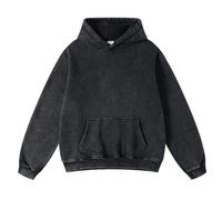 Leader of the Beauty Mens Oversized Hoodies Streetwear Unisex Acid Wash Sweatshirt Sports Pullover Sweatshirt with Pocket Black