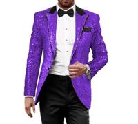 Leader of the Beauty Mens Sequin Blazer Tuxedo Party Prom Jacket Shiny Wedding Button Notch Lapel Jacket Banquet Sparkly Purple 5XL