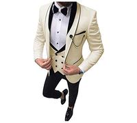Leader of the Beauty Men's Shawl Lapel Casual Suits 3 Piece Prom Tuxedos Slim Fit Grooms Wedding Suit 40 chest/34waist Ivory