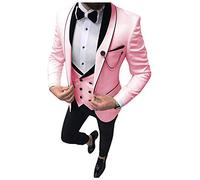 Leader of the Beauty Men's Shawl Lapel Casual Suits 3 Piece Prom Tuxedos Slim Fit Grooms Wedding Suit 34 chest/28 Waist Pink