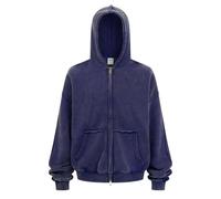 Leader of the Beauty Mens Womens Double Zip Up Hoodie Oversized Acid Wash Heavyweight Fleece Cotton Zipper Hoodie Vintage Blue