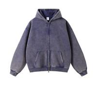 Leader of the Beauty Oversized Sweatshirts for Men Full Zip Up Hoodies Heavy Cotton Pullover Drop Shoulder Casual Unisex Hoodies Navy Blue