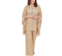 Leader of the Beauty Three Pieces Brides Mother Formal Dress Grown Lace Chiffon Pant Suits Mother of Groom with Jacket for Wedding 20 Champagne