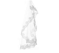 Leader of the Beauty White and Ivory Lace 1 Layer Short Wedding Veil Bride Accessories (White)