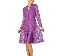 Leader of the Beauty Women's 2 Pieces Mother of The Bride Dresses Tea Length Women's Formal Dresses with Lace Jacket 18 Lilac
