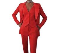 Leader of the Beauty Women's 3-Piece Office Lady Suit Blazer, Vest & Pants - Business & Casual Red