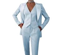 Leader of the Beauty Women's 3-Piece Office Lady Suit - Blazer, Vest, Pants in Light Blue