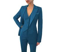 Leader of the Beauty Women's 3 Piece Office Work Blazer Vest Pants Business Pants Suit Set Prom Party Suit Blue