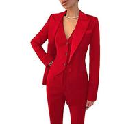 Leader of the Beauty Women's 3 Piece Office Work Suit Blazer Vest Pants Business Pants Set Red