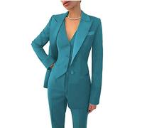 Leader of the Beauty Women's 3 Piece Office Work Suit Blazer Vest Pants Business Pants Suit Set Prom Party Suit Turquoise