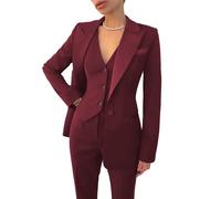 Leader of the Beauty Women's 3 Piece Office Work Suit Set - Blazer, Vest, Burgundy Business Pants
