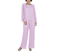 Leader of the Beauty Women's Chiffon 3 Pcs Pant Suits Plus Size Mother of The Bride Dress Formal Suit with Long Sleeves Jacket 20 Lavender