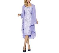 Leader of the Beauty Women's Two Piece Lace Mother of The Bride Dress Tea Length with Chiffon Jacket Formal Dresses 14 Lavender