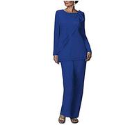 Leader of the Beauty Women's Two Pieces Outfit Wedding Formal Gowns Chiffon Pants Suits for Mother of The Bride Plus Size 18 Royal Blue