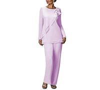 Leader of the Beauty Women's Two Pieces Outfit Wedding Formal Gowns Chiffon Pants Suits for Mother of The Bride Plus Size 20 Lavender