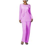 Leader of the Beauty Women's Two Pieces Outfit Wedding Formal Gowns Chiffon Pants Suits for Mother of The Bride Plus Size 20 Lilac