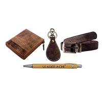 Leaderachi Raksha Bandhan Full Grain Hunter Genuine Leather RFID Blocking Wallet Combo Set for Mens[RAKHI-WKPB-10A-M], BROWN