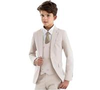 LeaderBeauty 3 Pieces Boys Suit Slim Fit Peak Lapel Boys Formal Suit Set Blazer Vest Pants Kid Tuxedo Wedding Party Suit Beige