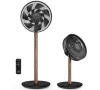 LeaderPro 2in1 DC Fan with Screen,Standing Fan 3D Oscillating Pedestal Fan with Remote Control|Height Adjustable Desk Fan|8 Speed Turbo|Air Circulation|Quiet for Bedroom|24W Energy Saving,Black Walnut
