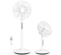 LeaderPro New DC Fan, Standing Fan with Display Screen, 3D Oscillating Pedestal Fan with Remote Control|2in1 Desk Fan|8 Speed Turbo|Air Circulation|12.8dB Quiet for Bedroom|24W Energy Saving,White