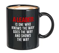 Leadership Coffee Mug Ceramic Drinking Cups - A Leader is One Who Knows The Way - Motivational Encouragement Appreciation Manager Boss Profession Black 11 Oz