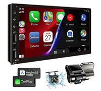 Leadfan Double Din Car Stereo with Dash Cam, Support Apple Carplay and Android Auto, 7INCH Full HD Touchscreen Car Audio Receivers Double Din Radio with Bluetooth, Camera, FM/2 USB/AUX/Subwoofer/SWC
