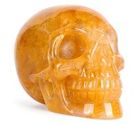 LEADGEM 3.0" Citrine Crystal Skull Figurine Healing Stones Carved Sugar Skull Head Sculpture Decor Day of The Dead Statue Ornaments Decorations