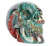 LEADGEM 3.0" Ocean Jasper Crystal Skull Head Decor Figurine Healing Stone Carved Sugar Skull Stutue Sculpture Ornament for Day of Dead Decorations Home Office