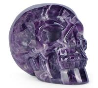 LEADGEM Amethyst Crystal Skull Head Figurine Hand Carved Large Quartz Gemstone Skull Statue Sculpture Decor for Day of The Dead Halloween(3 Inches)