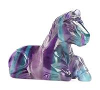 LEADGEM Rainbow Fluorite Crystal Horse Statue 2" Healing Gem Stones Small Horse Figurine Home Decor Animal Paperweight Table Centerpiece Ornament