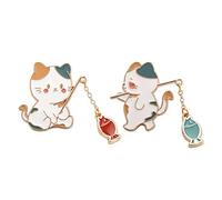 Leadigol 2PCS Cute Cat Fishing Brooch Pin,Cartoon Animal Brooch Metal Cat Brooch Pins Kawaii Animal Badge Pin for Women Men