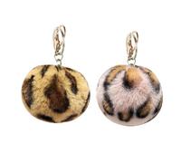 Leadigol 2pcs Leopard Print Fluffy Furry Keychains,Round Shaped Faux Fur Ball Keychains, Bag Accessory Keyring Backpack Charms,for Handbag Pendant, Pink, Size