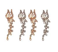 Leadigol 4PCS Crystal Butterfly Flower Clip,Butterfly Ear Cuff Earrings Ear Cuff Crawler Earrings Earring Wrap Clip for Left Ear